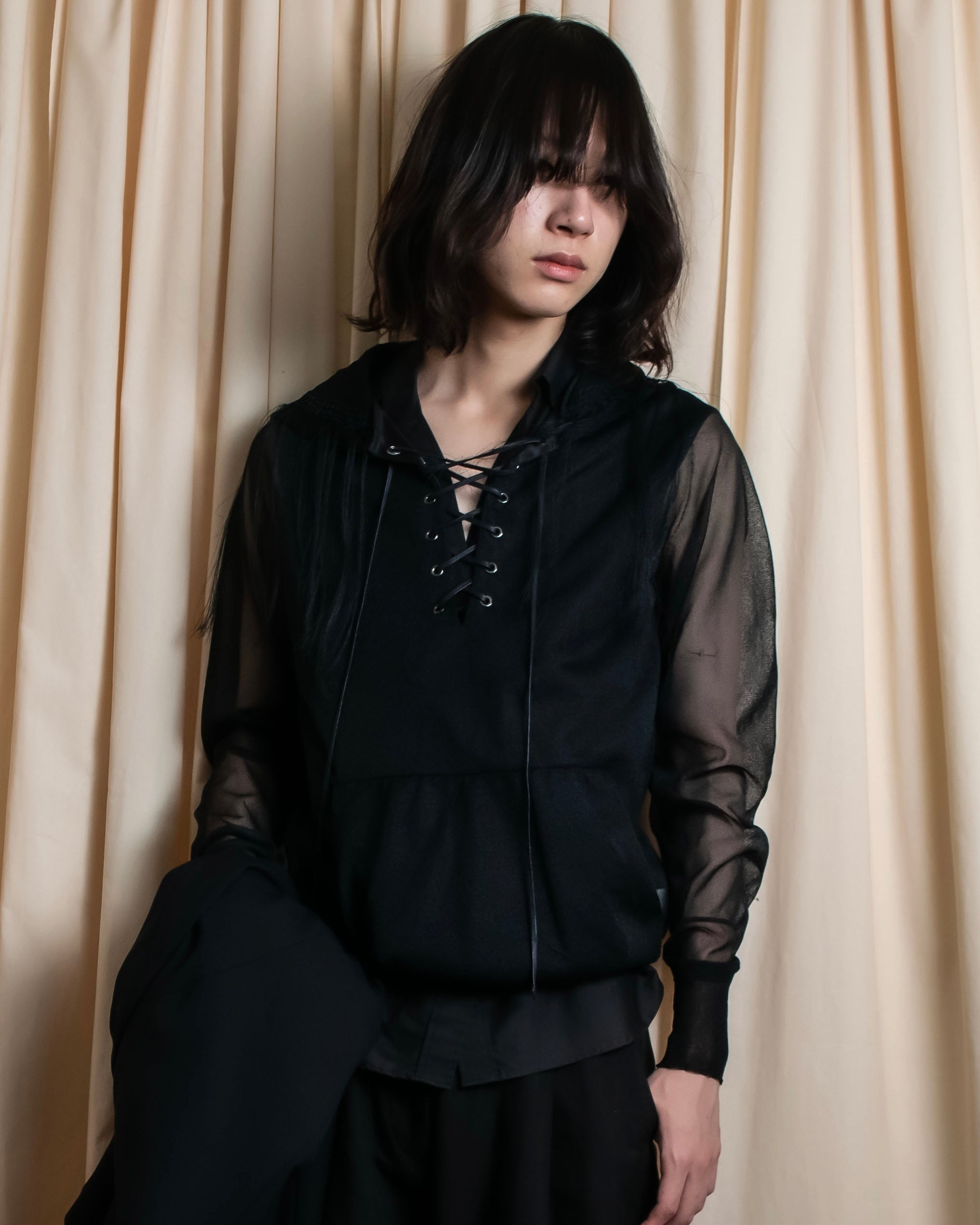 "sacai" Wig design sheer hooded pullover