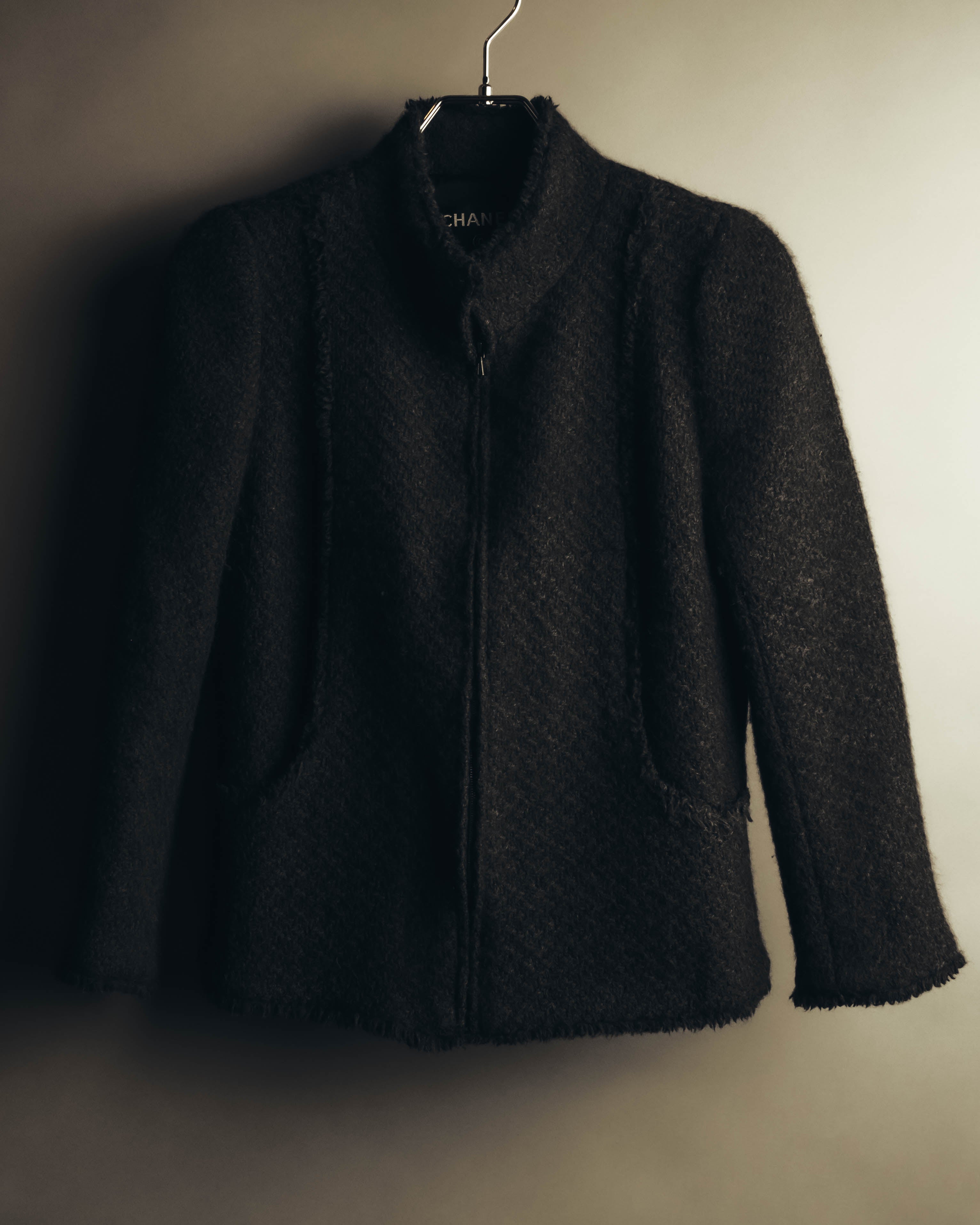 "CHANEL" 04AW Textured wool angora tweed zip jacket