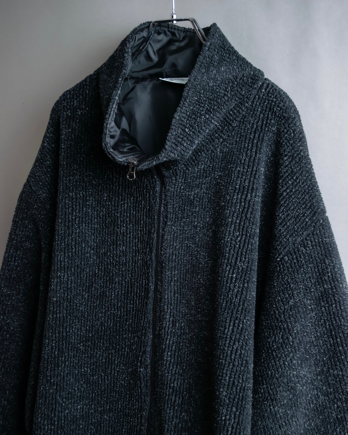 "Vintage fine ribbed knit stand-up collar jacket"