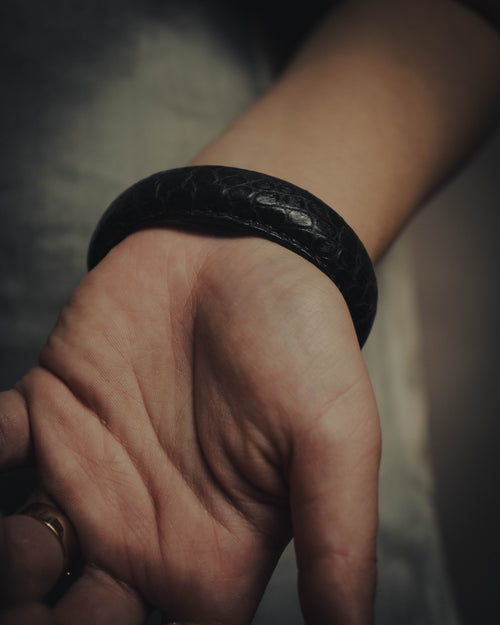 -SPECIAL- "GUCCI" 70's-80's Iconic horsebit crocodile leather cuff bangle