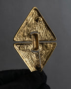 "YVES SAINT LAURENT" Granular texture diamond gold brooch