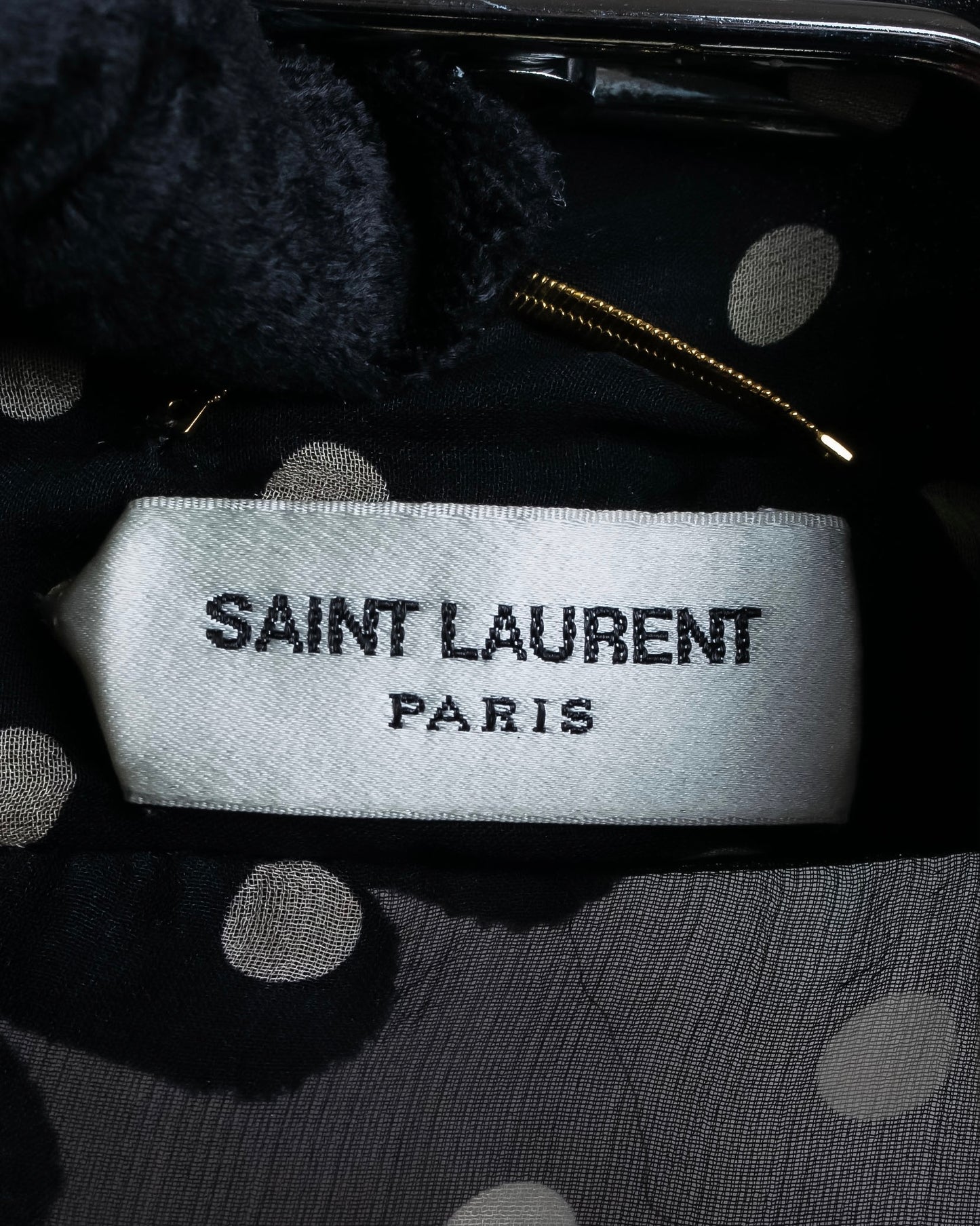 "Saint Laurent Paris 2020"
Ribbon detail polka dot pattern sheer shirt