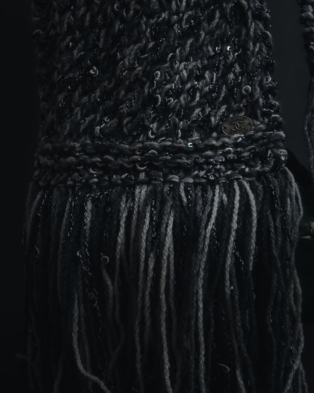 "CHANEL" 2005AW fantasy yarn embellished fringe scarf