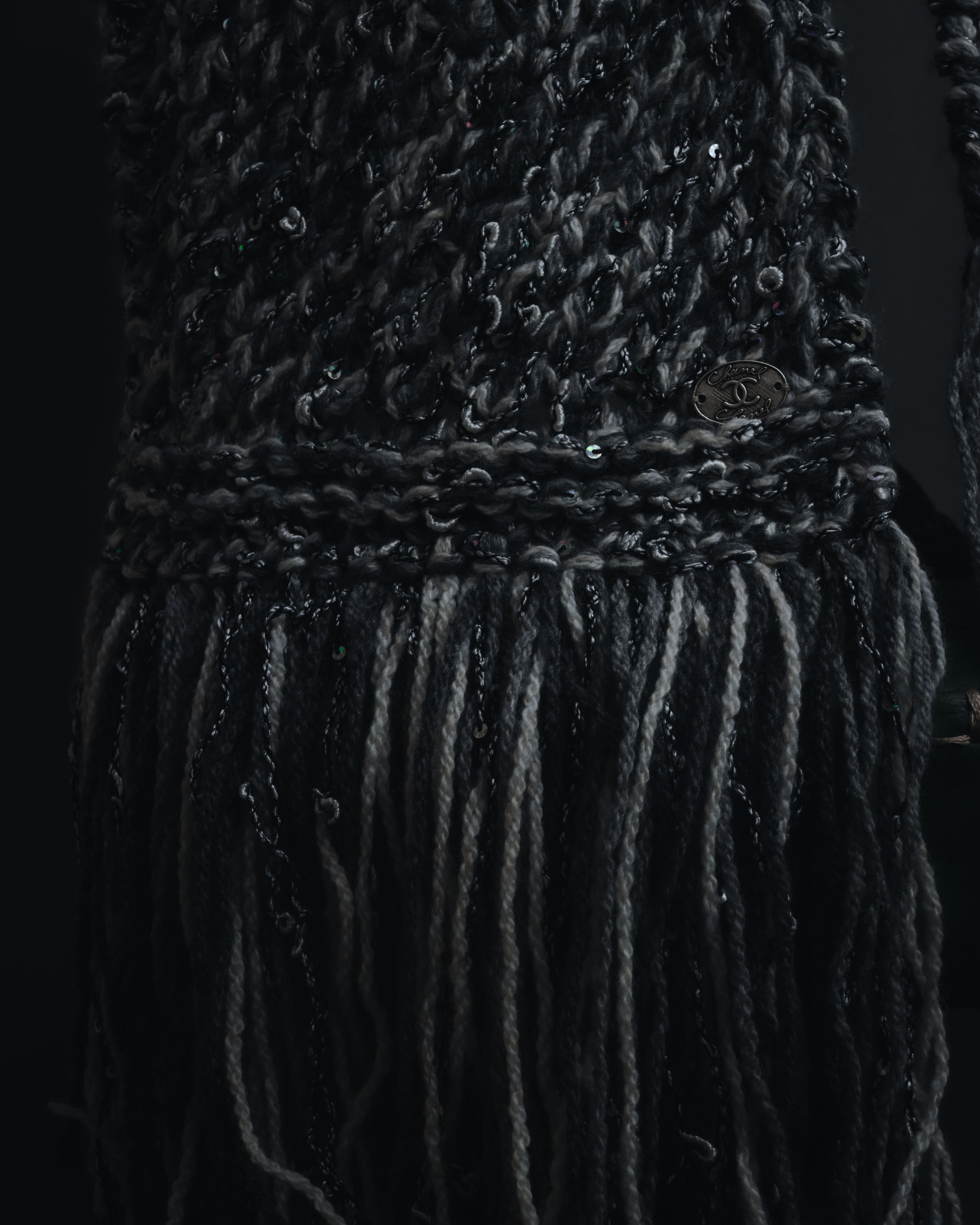 "CHANEL" 2005AW fantasy yarn embellished fringe scarf