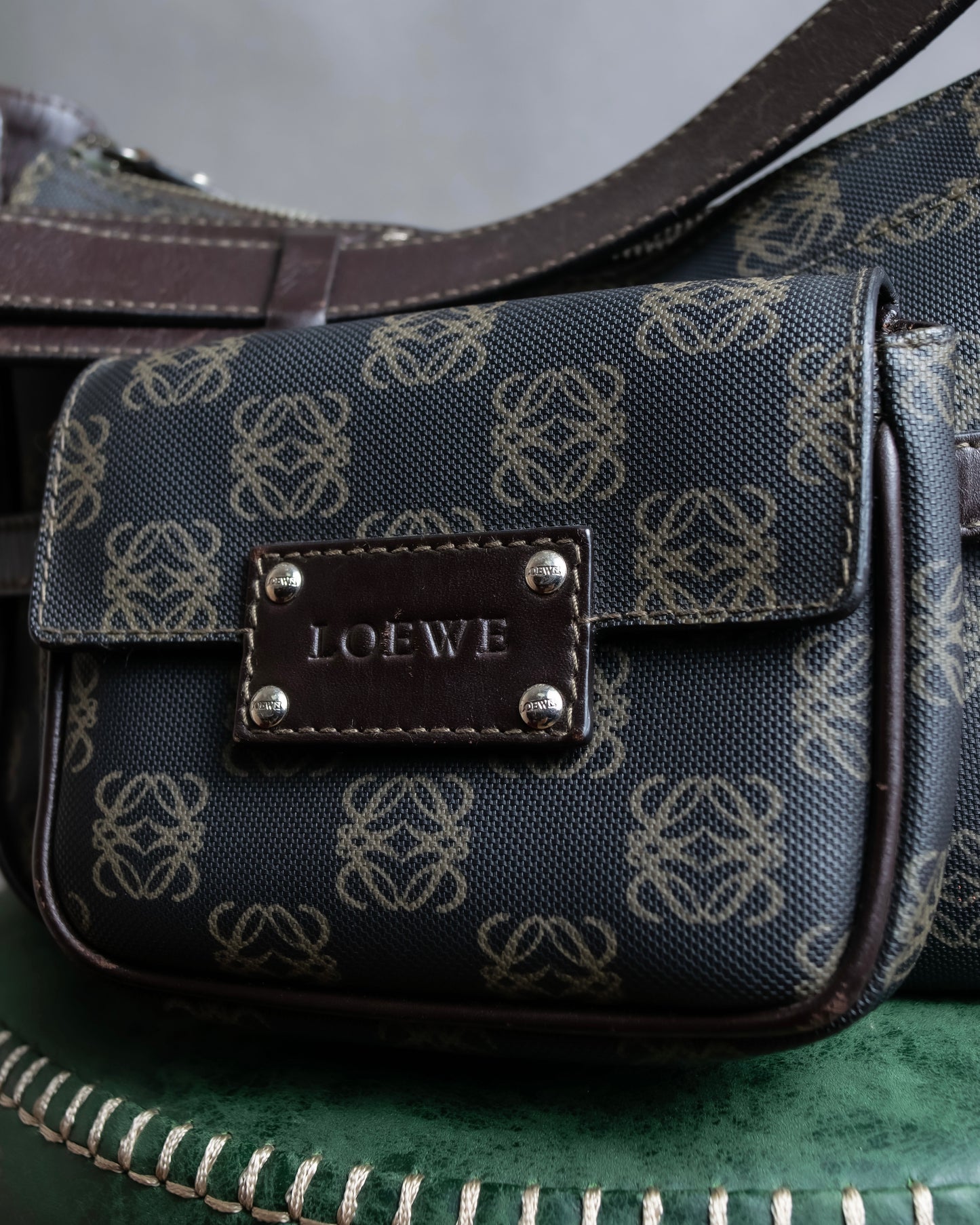 "LOEWE" Repeated anagram pattern outside pocket detail hobo bag