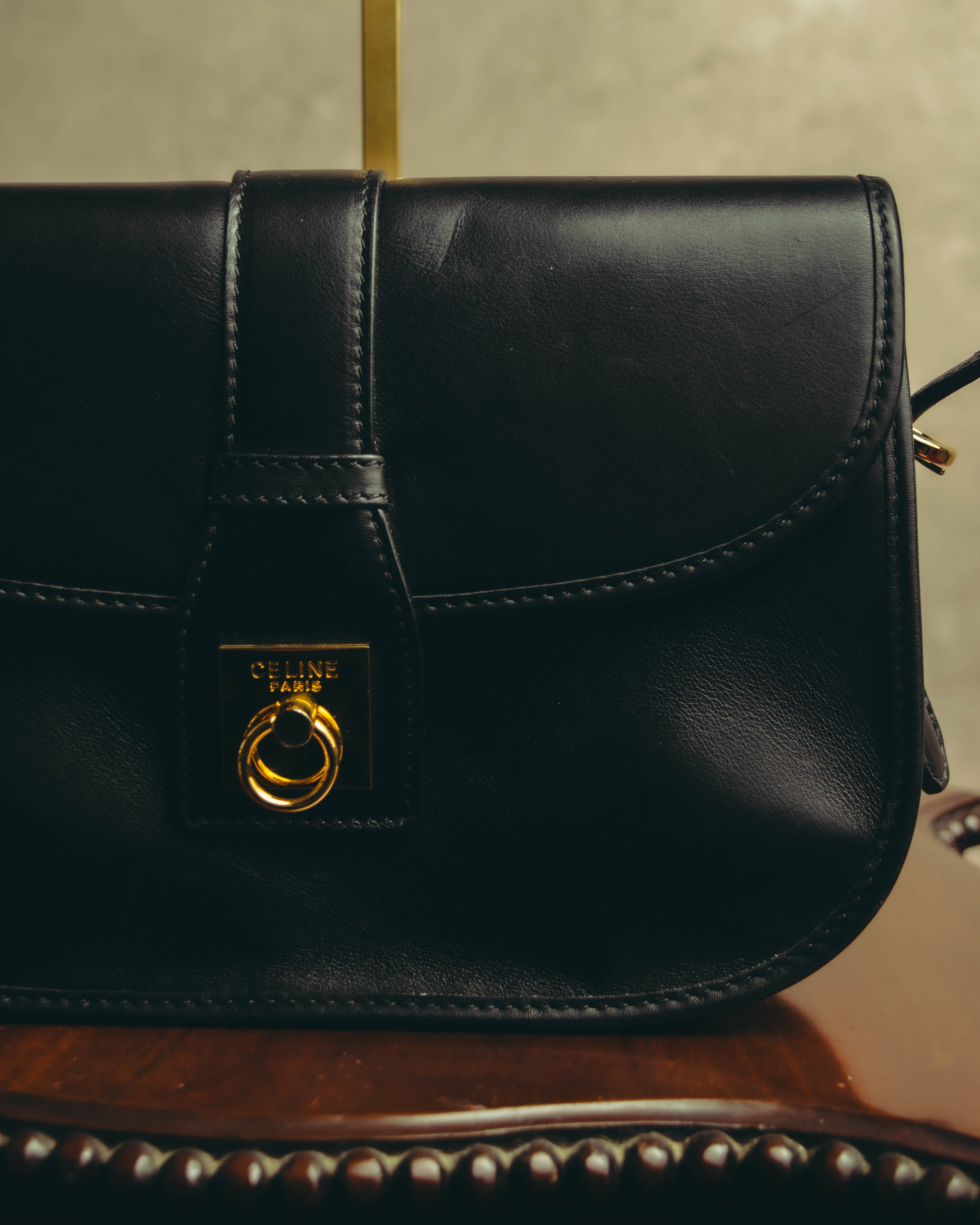“CELINE” 90’s-00’s Ring lock leather shoulder bag