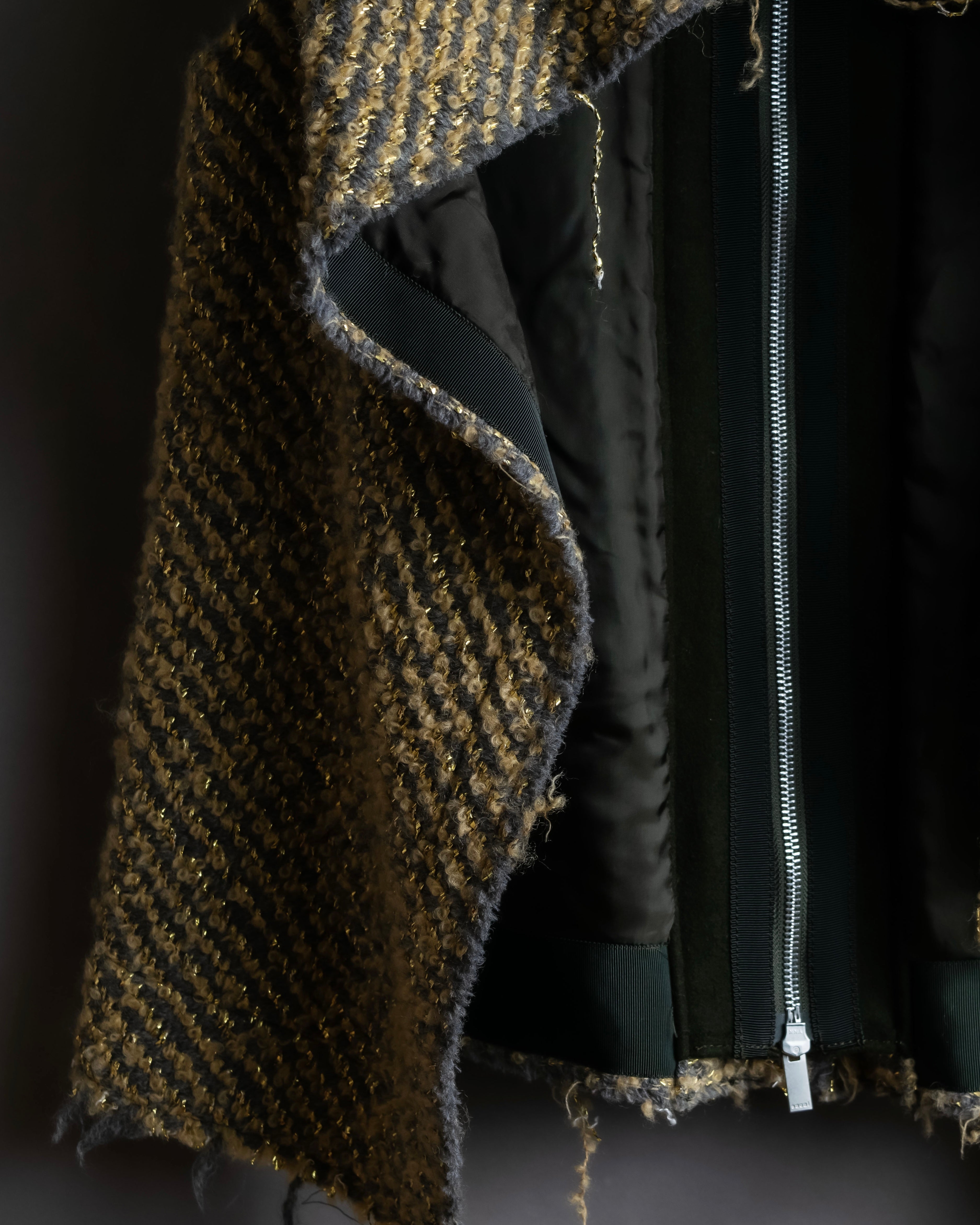 "sacai" Asymmetrical design double zipper tweed vest