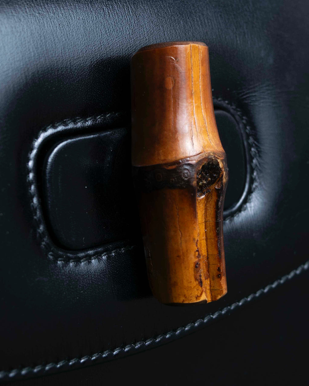 "GUCCI" Black leather bamboo handbag