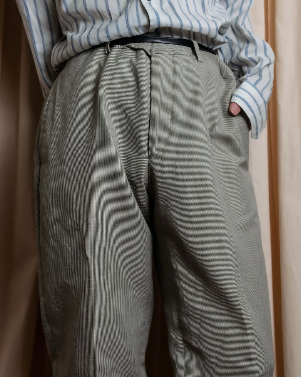 "HERMES" Cotton linen wide tapered slacks