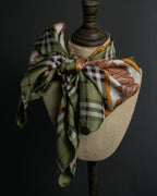 "BURBERRYS" Rose motif layered check pattern silk scarf