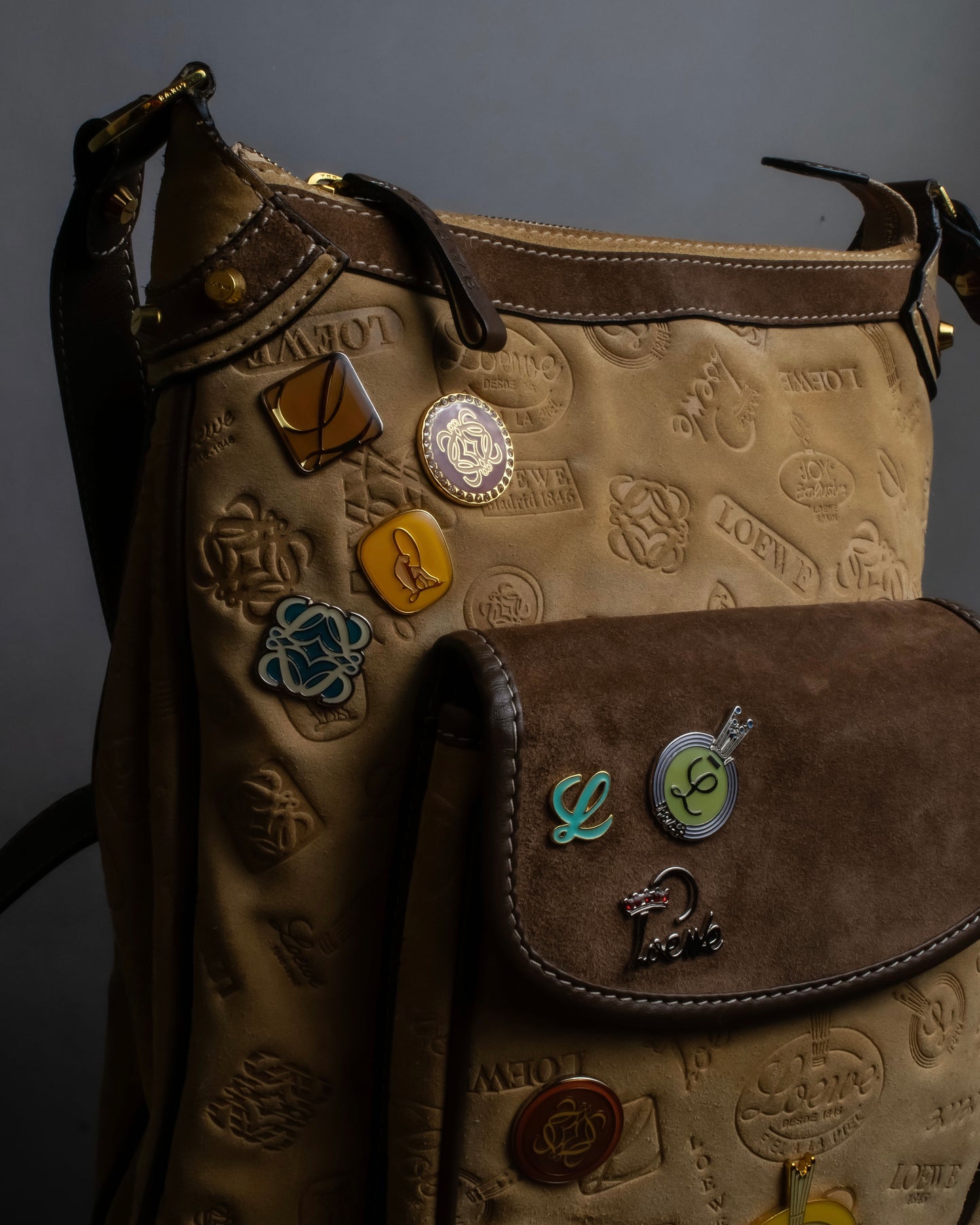 "LOEWE"  160th Anniversary Item outer pocket detail badge design shoulder bag