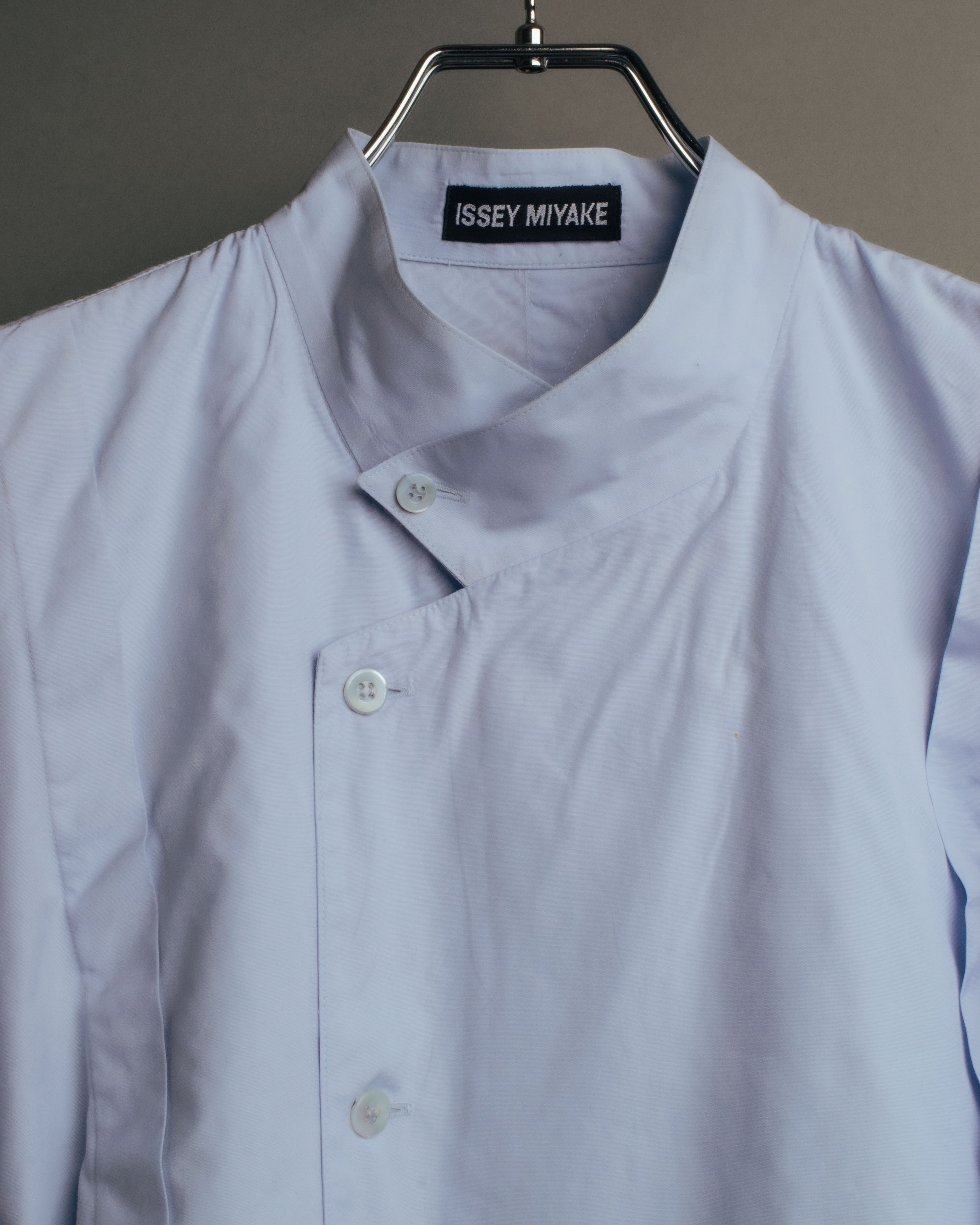 “ISSEY MIYAKE” 90’s-00’s Asymmetric stand collar cotton shirt