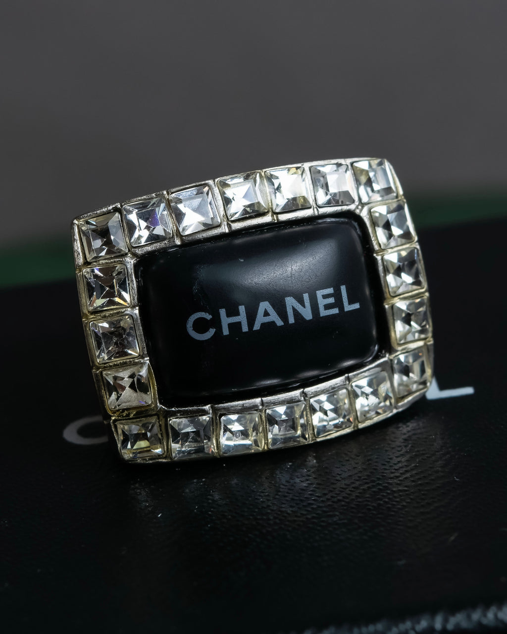"CHANEL" 00AW Karl Lagerfeld period clear stone design logo engraved ring