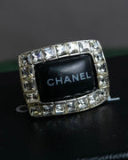 "CHANEL" 00AW Karl Lagerfeld period clear stone design logo engraved ring