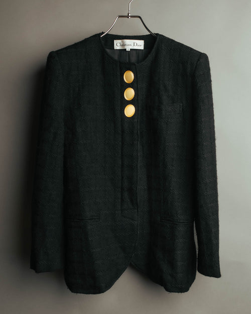 -SPECIAL- "Christian Dior" 80's-90's Textured collarless wool jacket