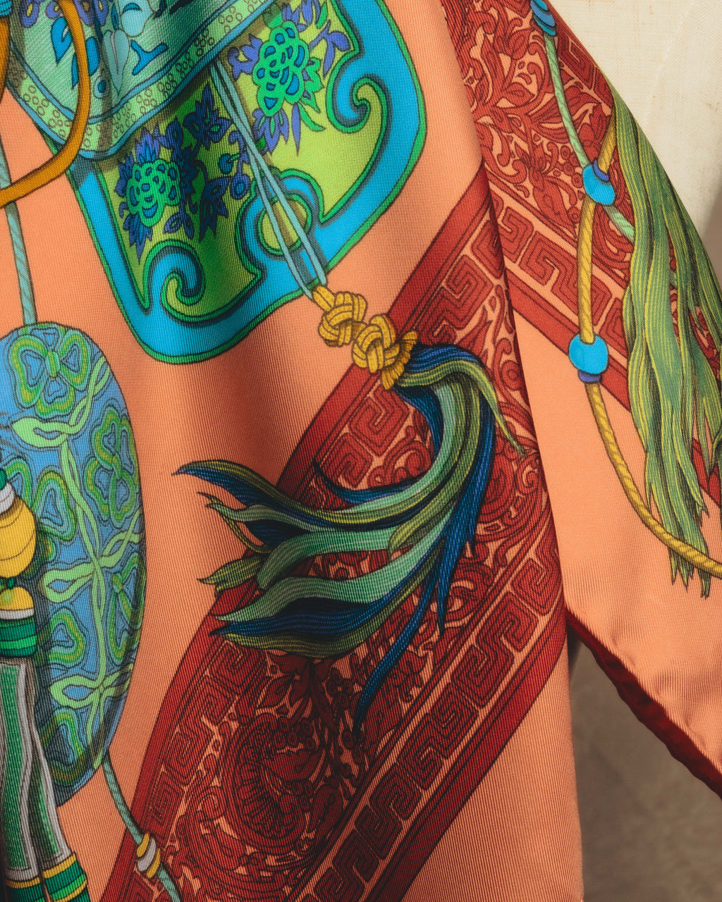 "GUCCI" Late 70's-early 90's oriental motif silk scarf