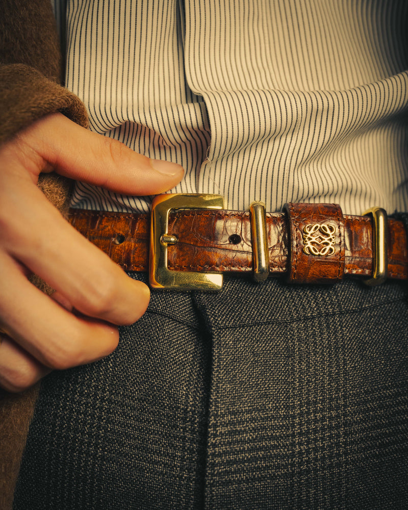 -SPECIAL- “LOEWE” 80’s-90’s Crocodile pattern anagram leather belt