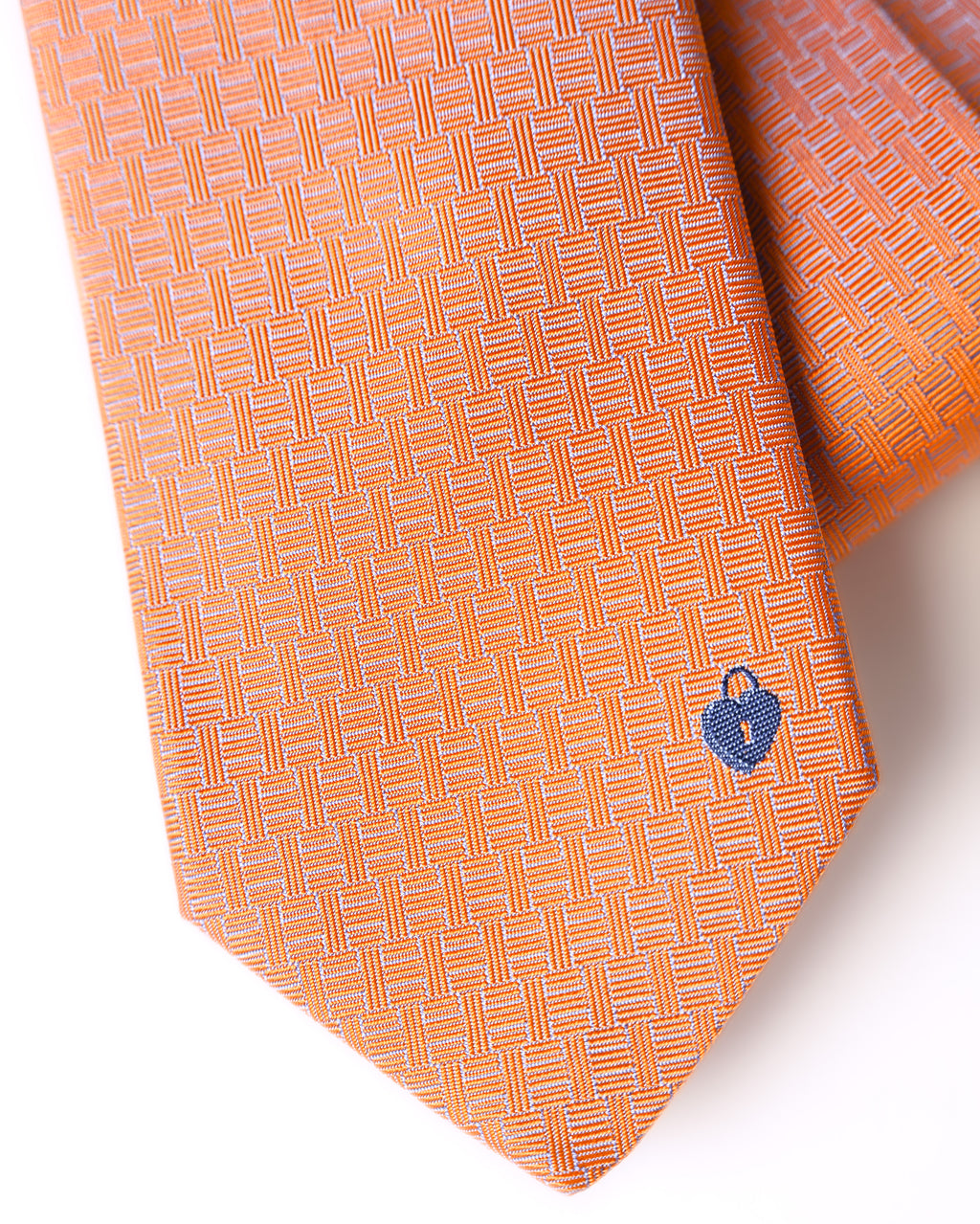 HERMES/ Heart Lock Motif H Patterned Silk Tie Orange