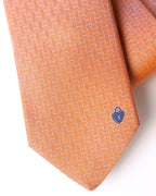 HERMES/ Heart Lock Motif H Patterned Silk Tie Orange