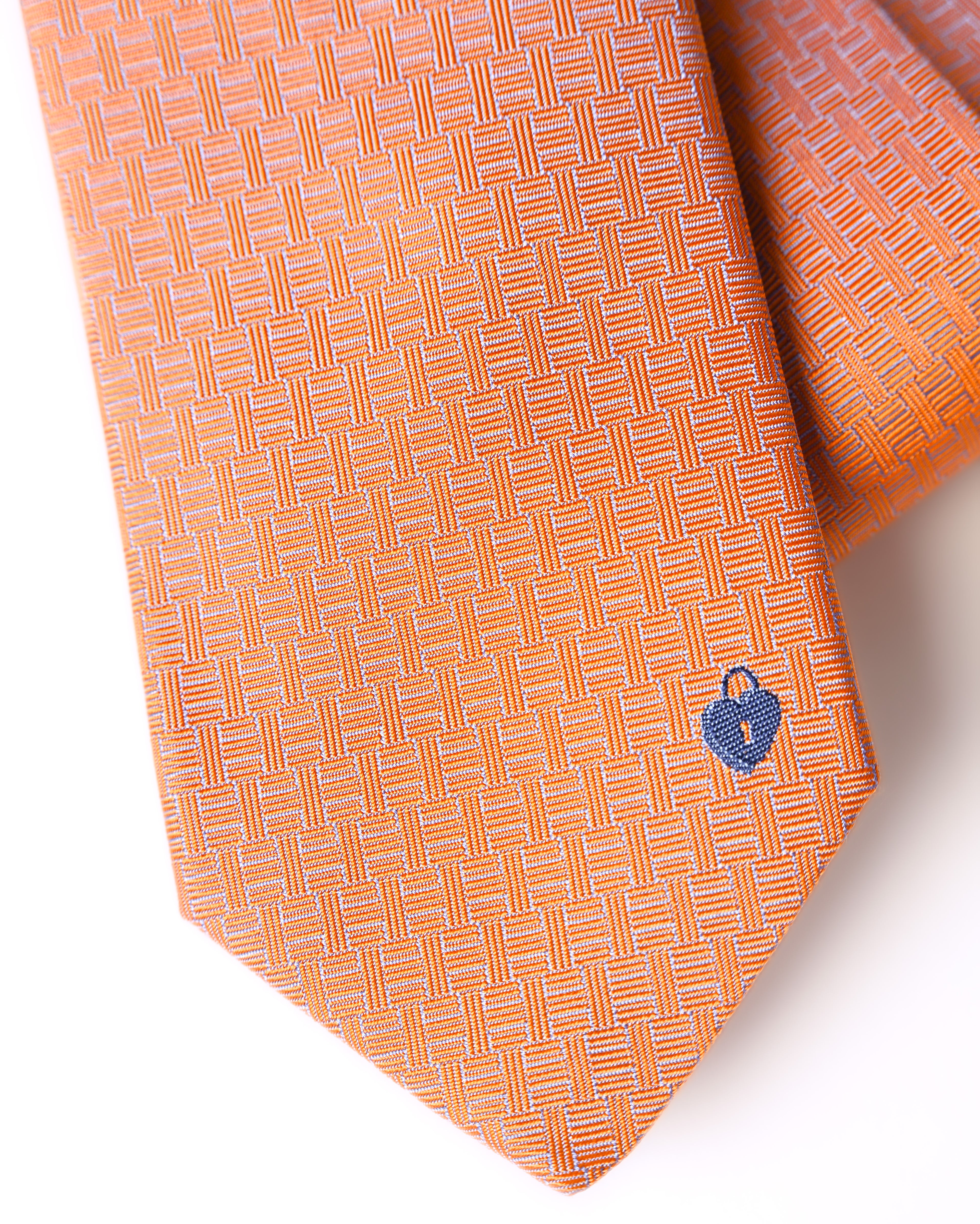 HERMES/ Heart Lock Motif H Patterned Silk Tie Orange