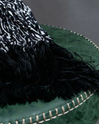 "Saint Laurent Paris" Abstract animal print pleated fringe muffler