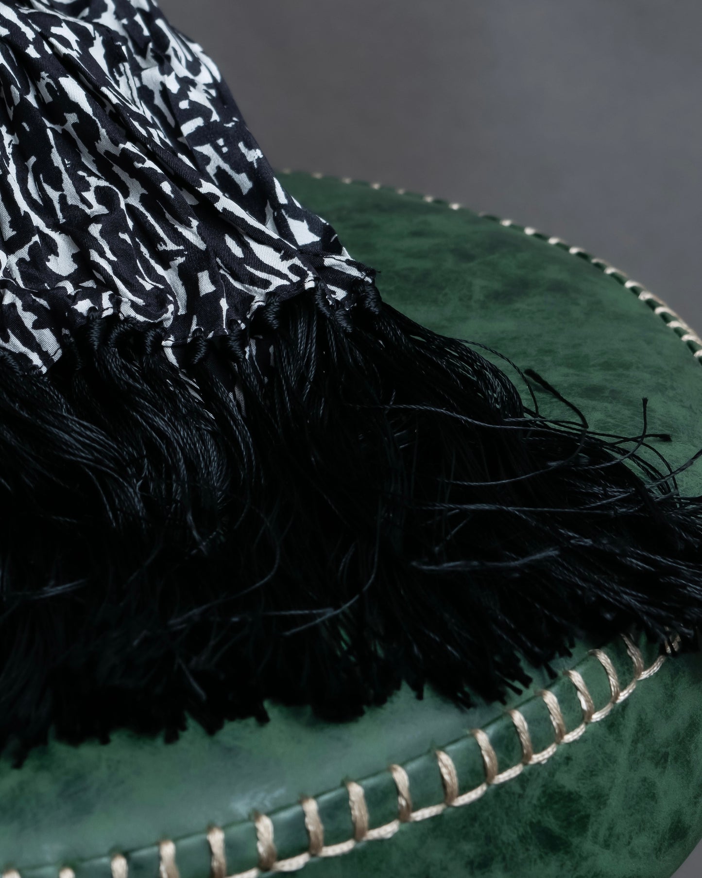 "Saint Laurent Paris" Abstract animal print pleated fringe muffler