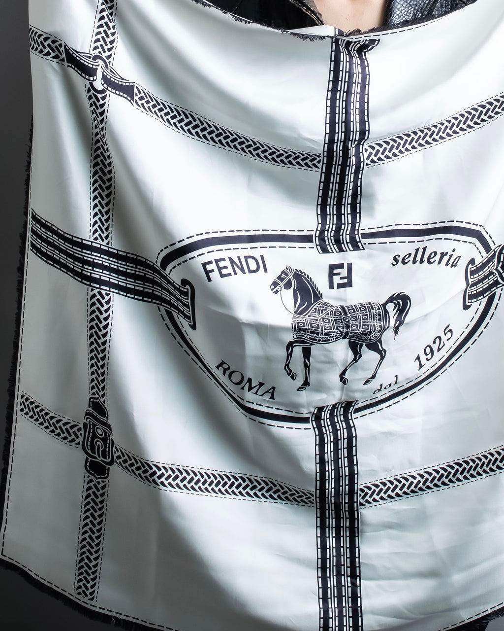 "FENDI" Horse motif FF logo Selleria large scarf