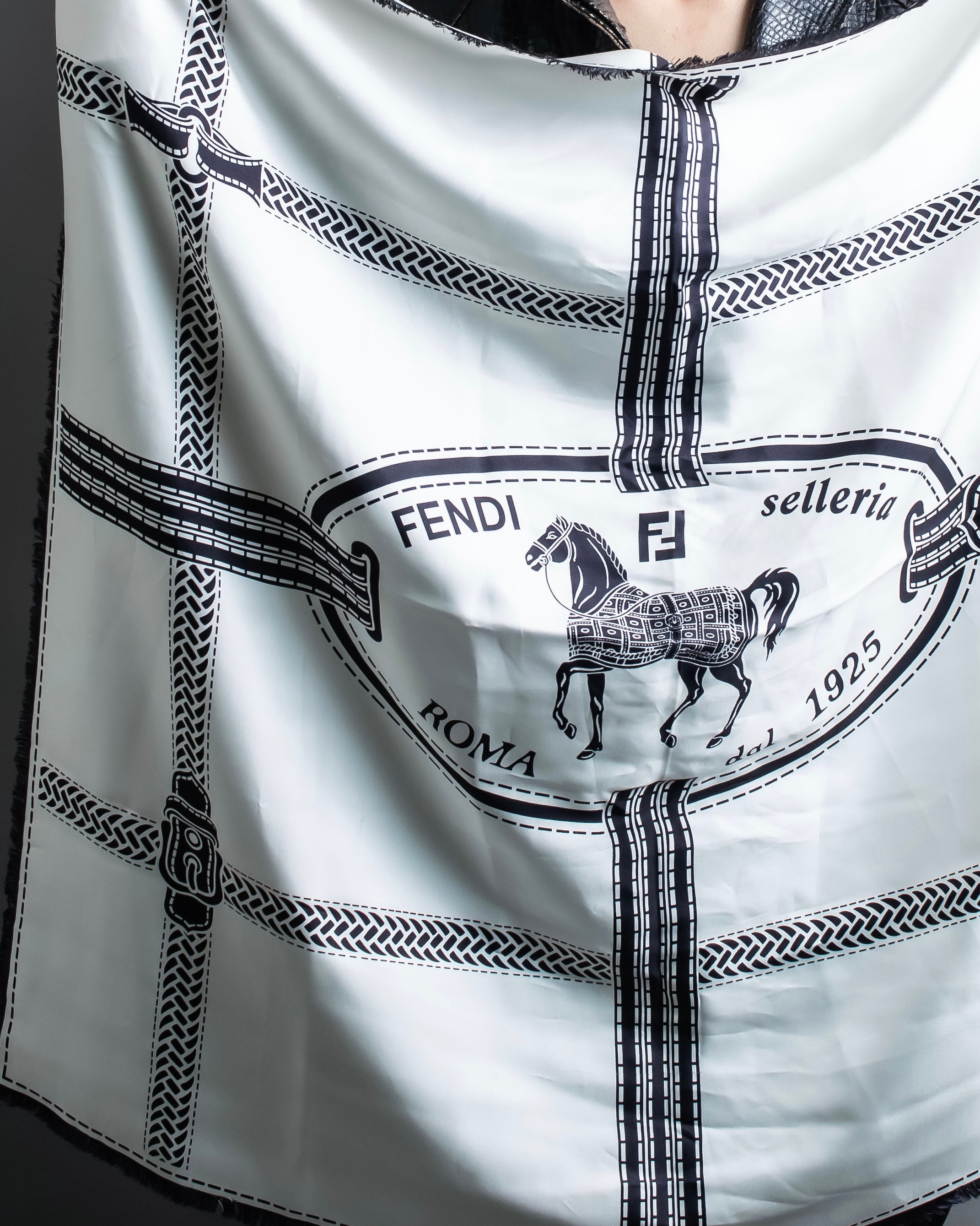 "FENDI" Horse motif FF logo Selleria large scarf