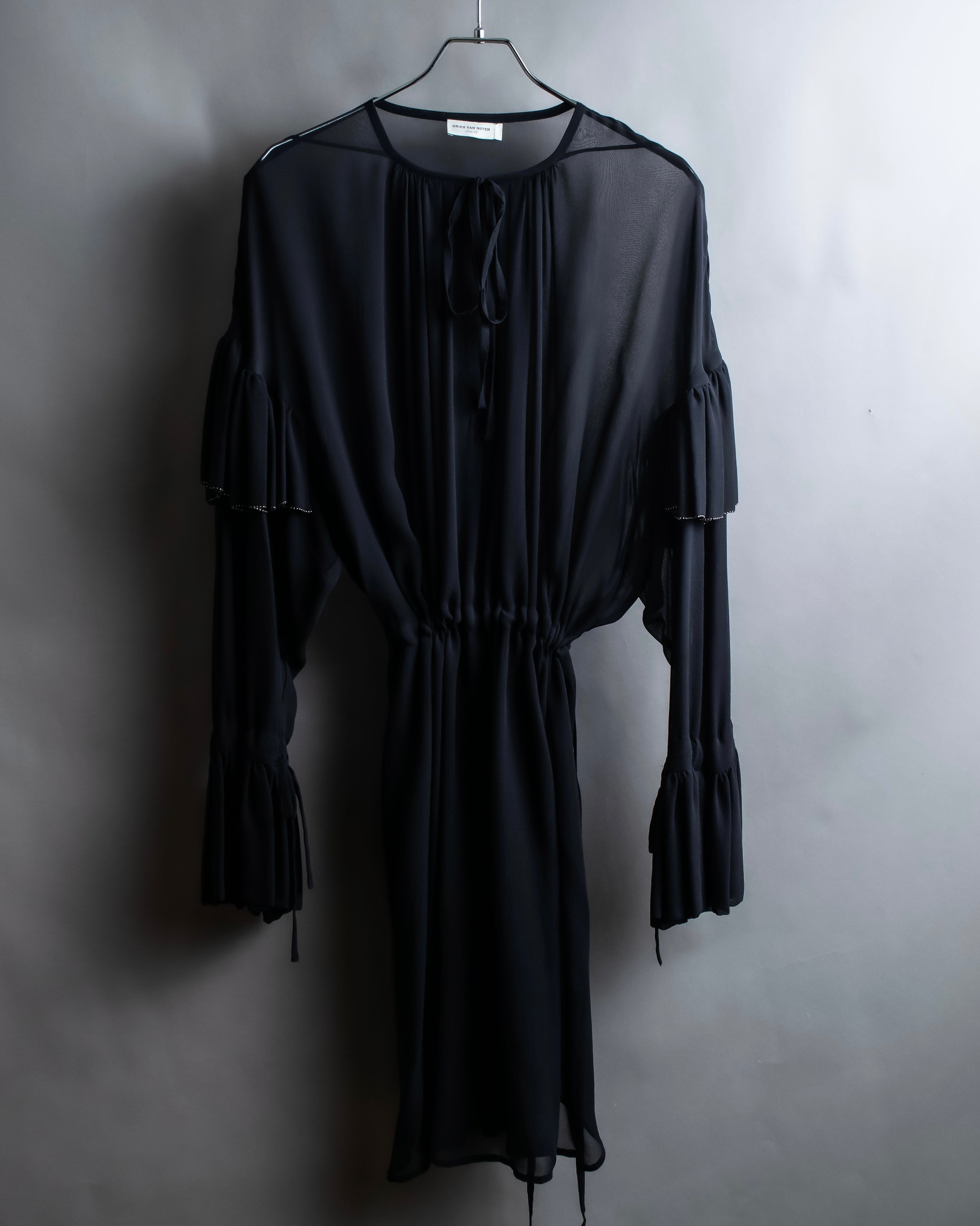 "DRIES VAN NOTTEN" Gather tiered design sheer black dress