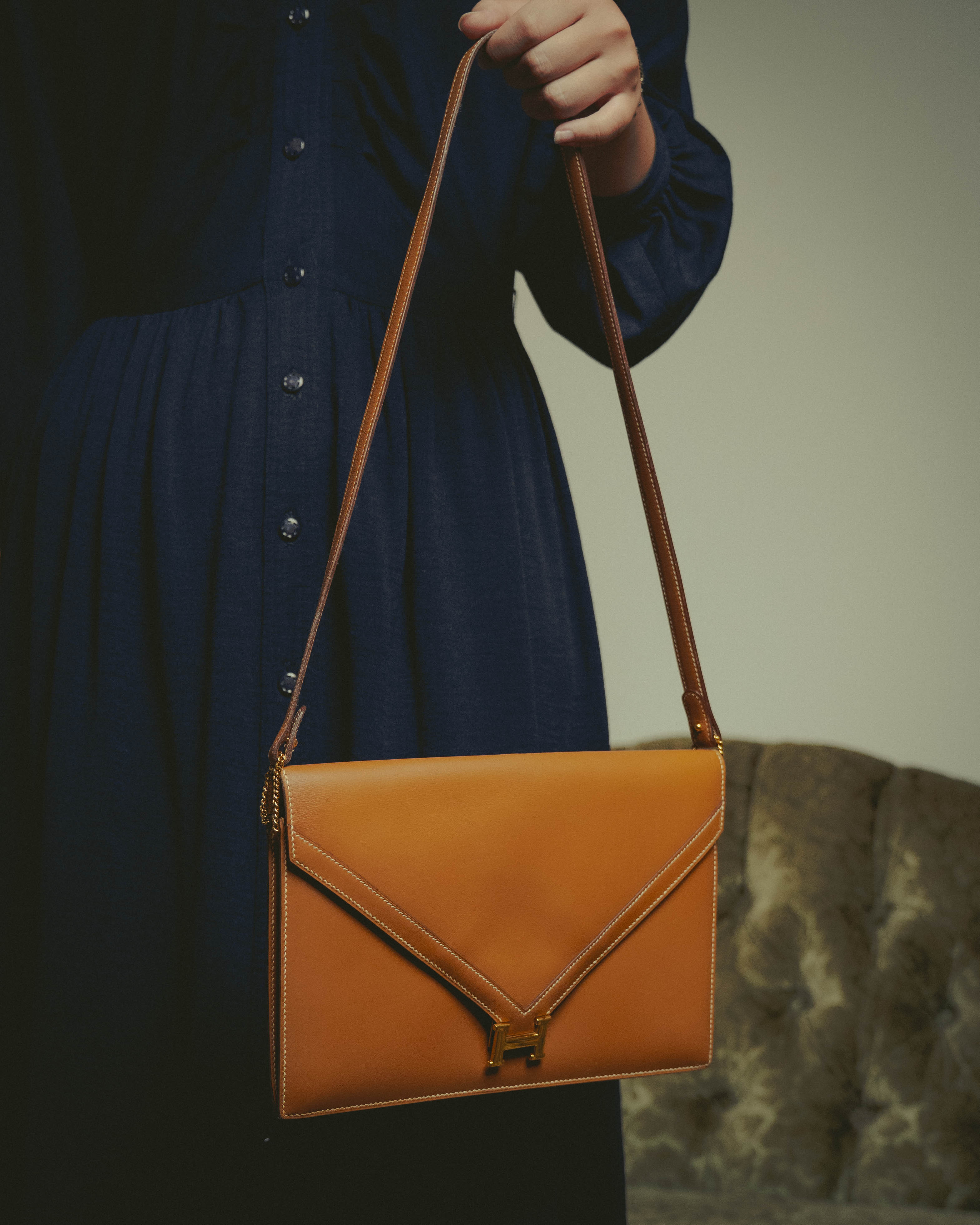 -SPECIAL- "HERMES" 70's-80's Vintage Lydie leather shoulder clutch bag