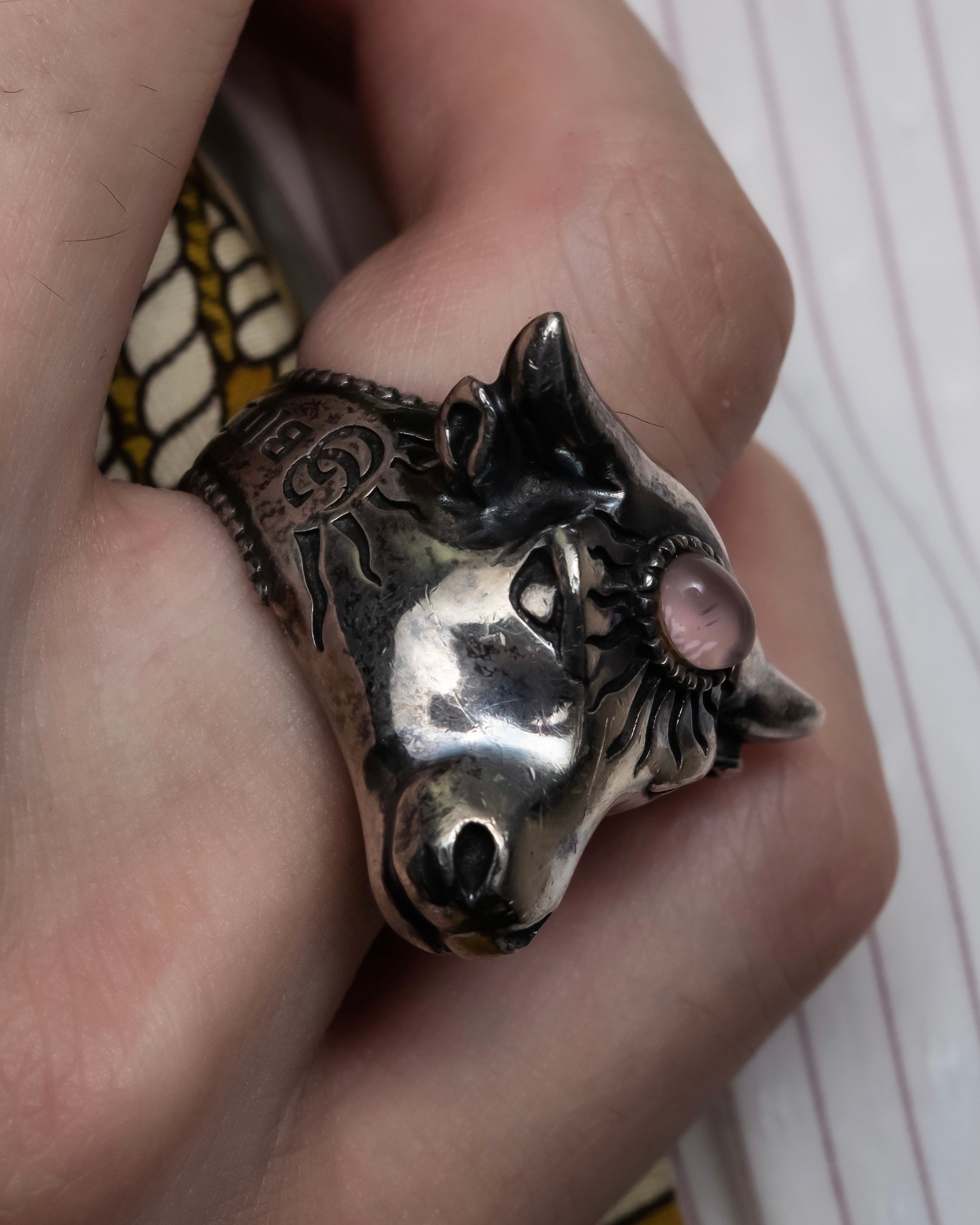 "GUCCI" Anger forest collection silver bullhead motif ring