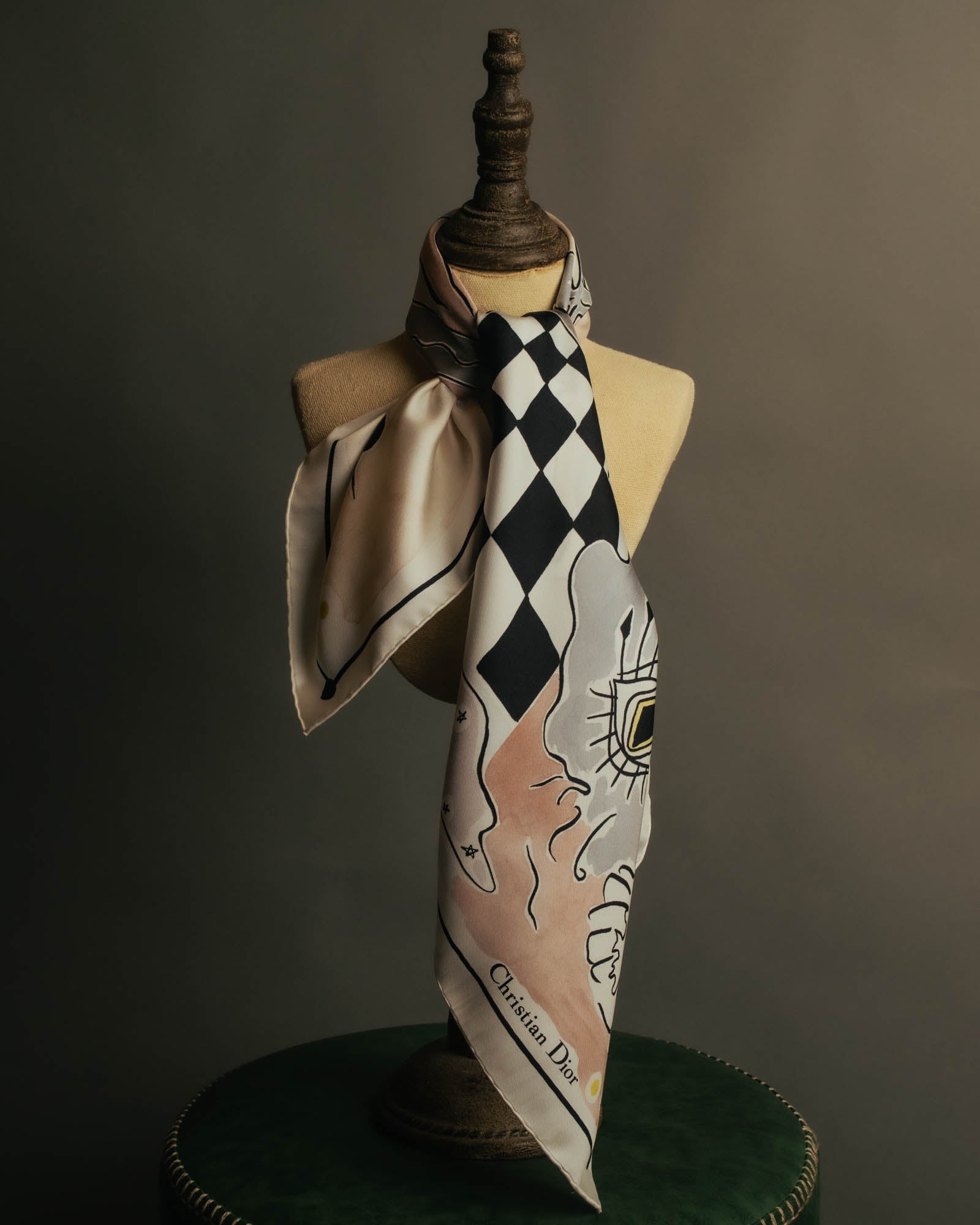 "Christian Dior" 2010's Modern surrealist trump print silk scarf