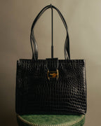 “Salvatore Ferragamo” 90’s-00’s crocodile embossed structured tote bag