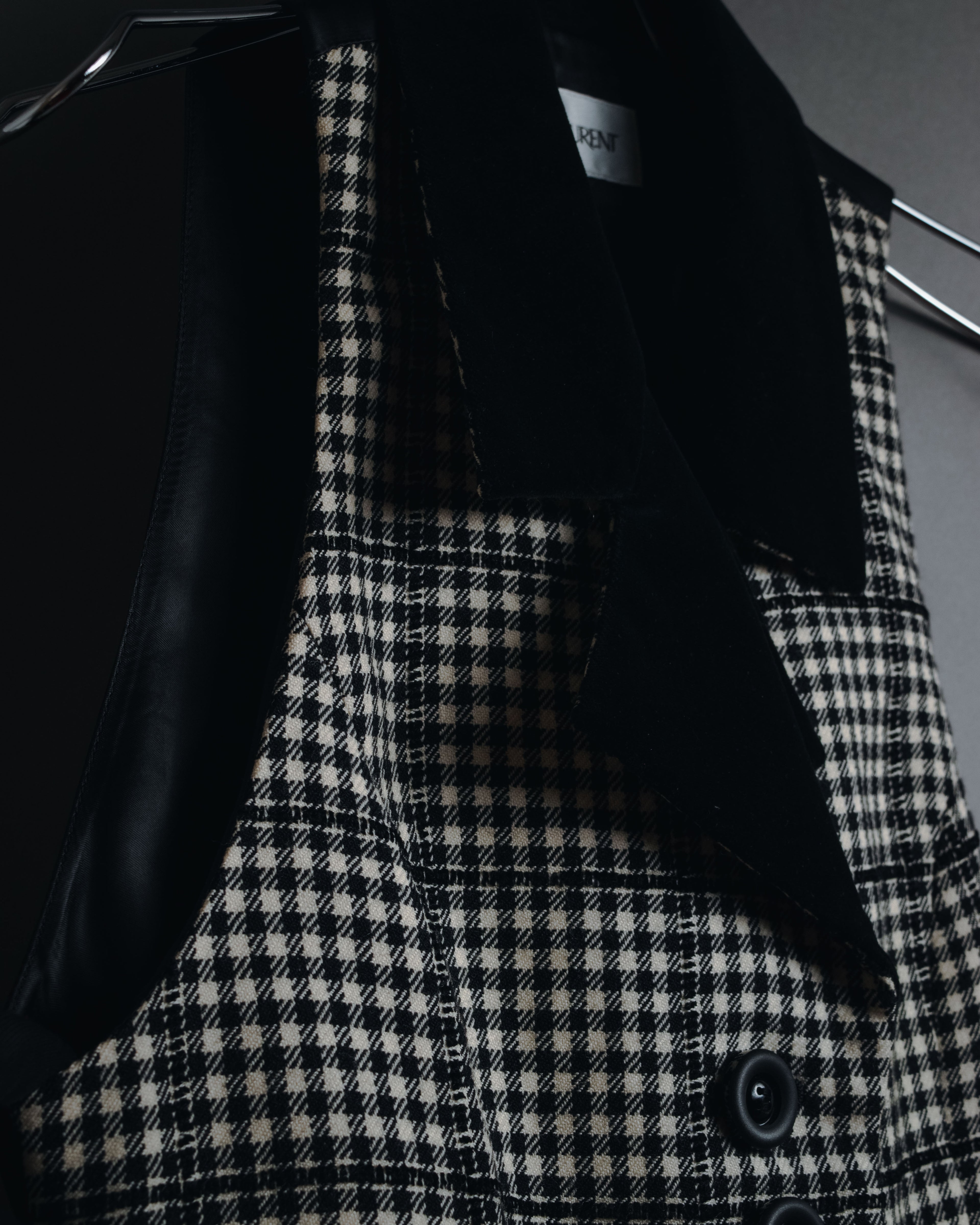 –SPECIALS– "Yves Saint Laurent" 90’s Mid gingham check velvet lapel tailored vest