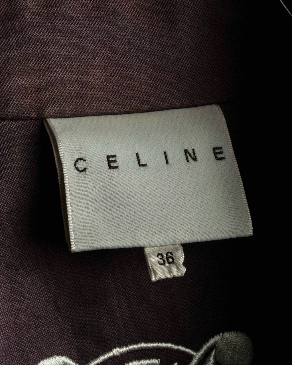 "CELINE" Triomphe button design in plum brown color
 trench coat