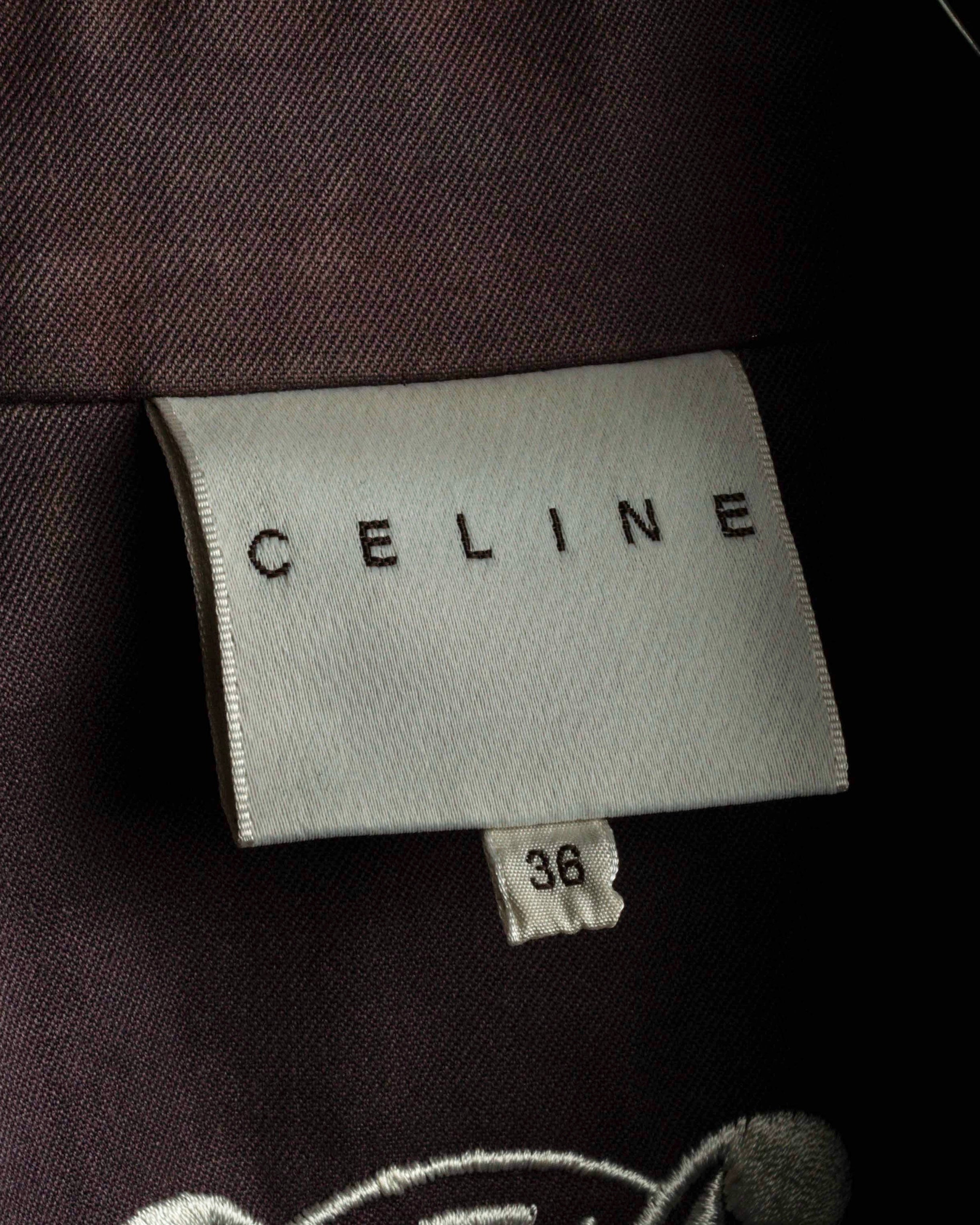 "CELINE" Triomphe button design in plum brown color
 trench coat