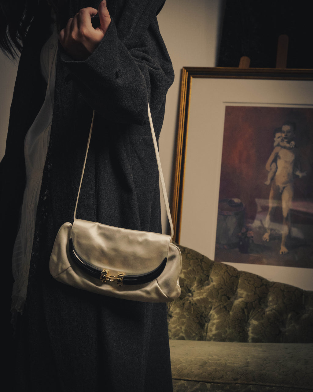 -SPECIAL- “Yves Saint Laurent rive gauche” 00’s Satin double horn shoulder bag