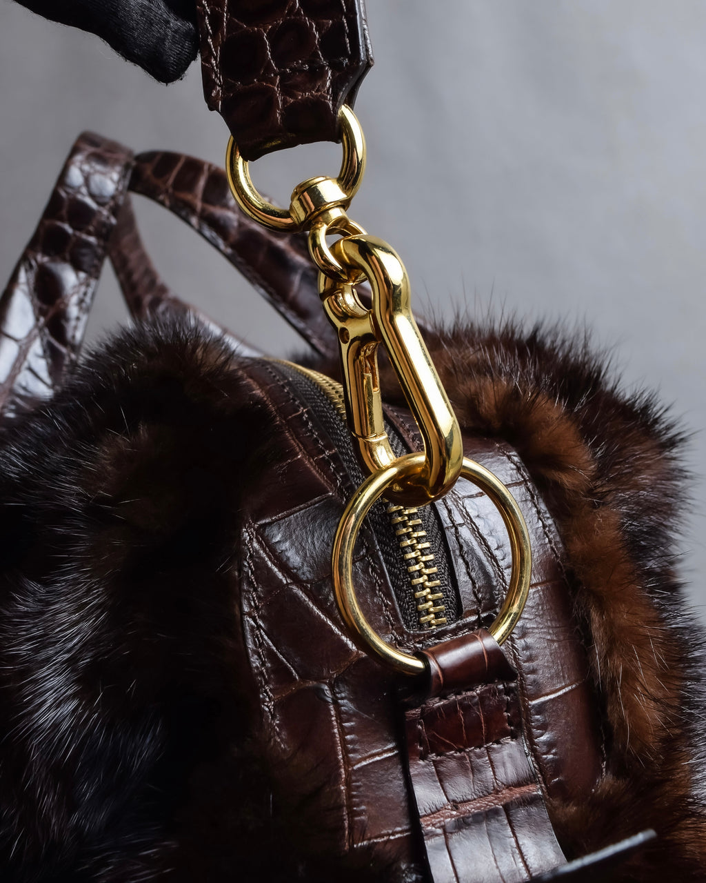 "FALORNI ITALIA LE BORSE" Mink fur leather combination design bag