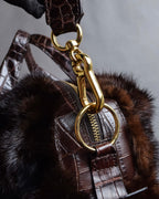 "FALORNI ITALIA LE BORSE" Mink fur leather combination design bag