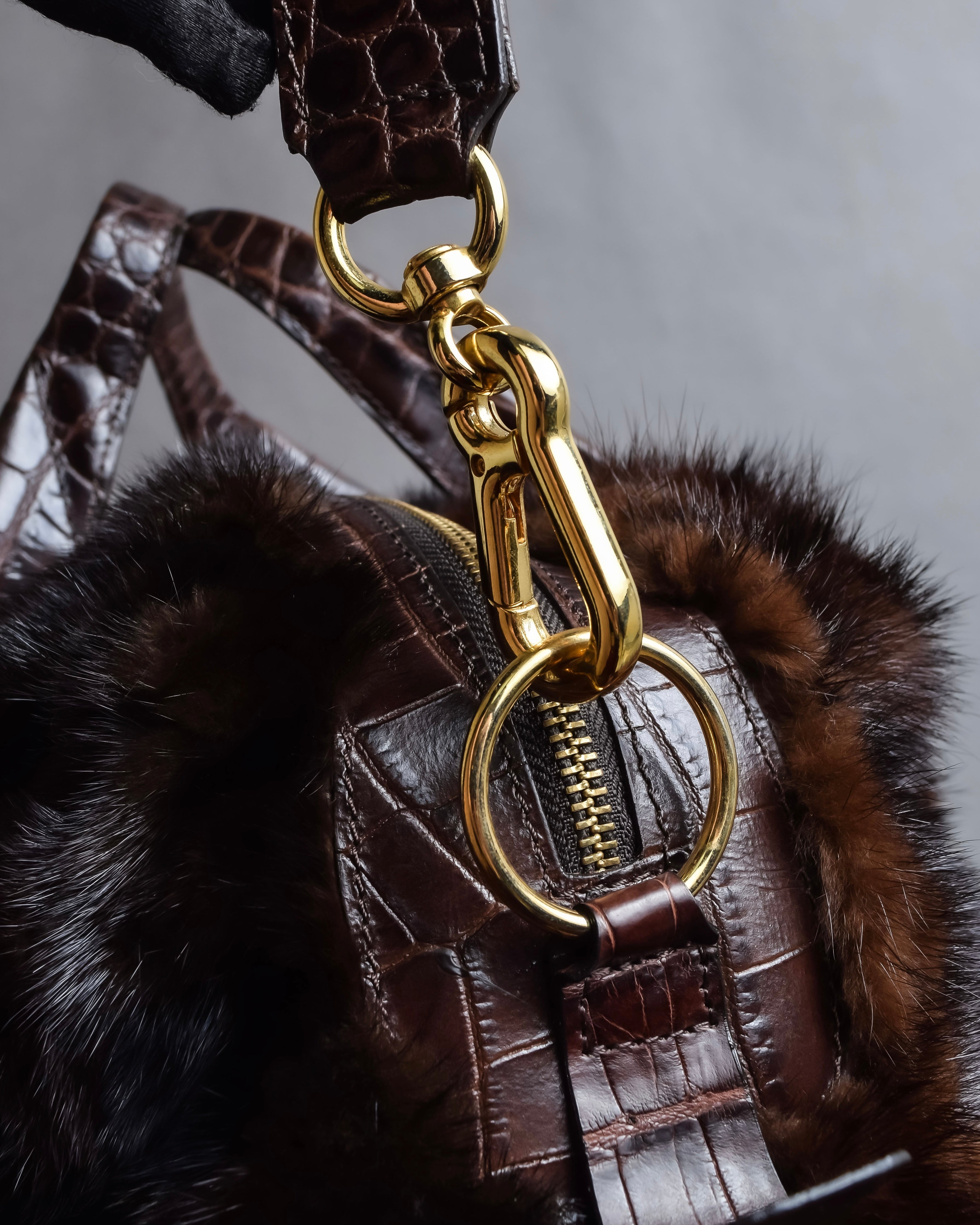 "FALORNI ITALIA LE BORSE" Mink fur leather combination design bag