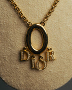 "Christian Dior" 90's-00's Gold tone logo charm pendant necklace
