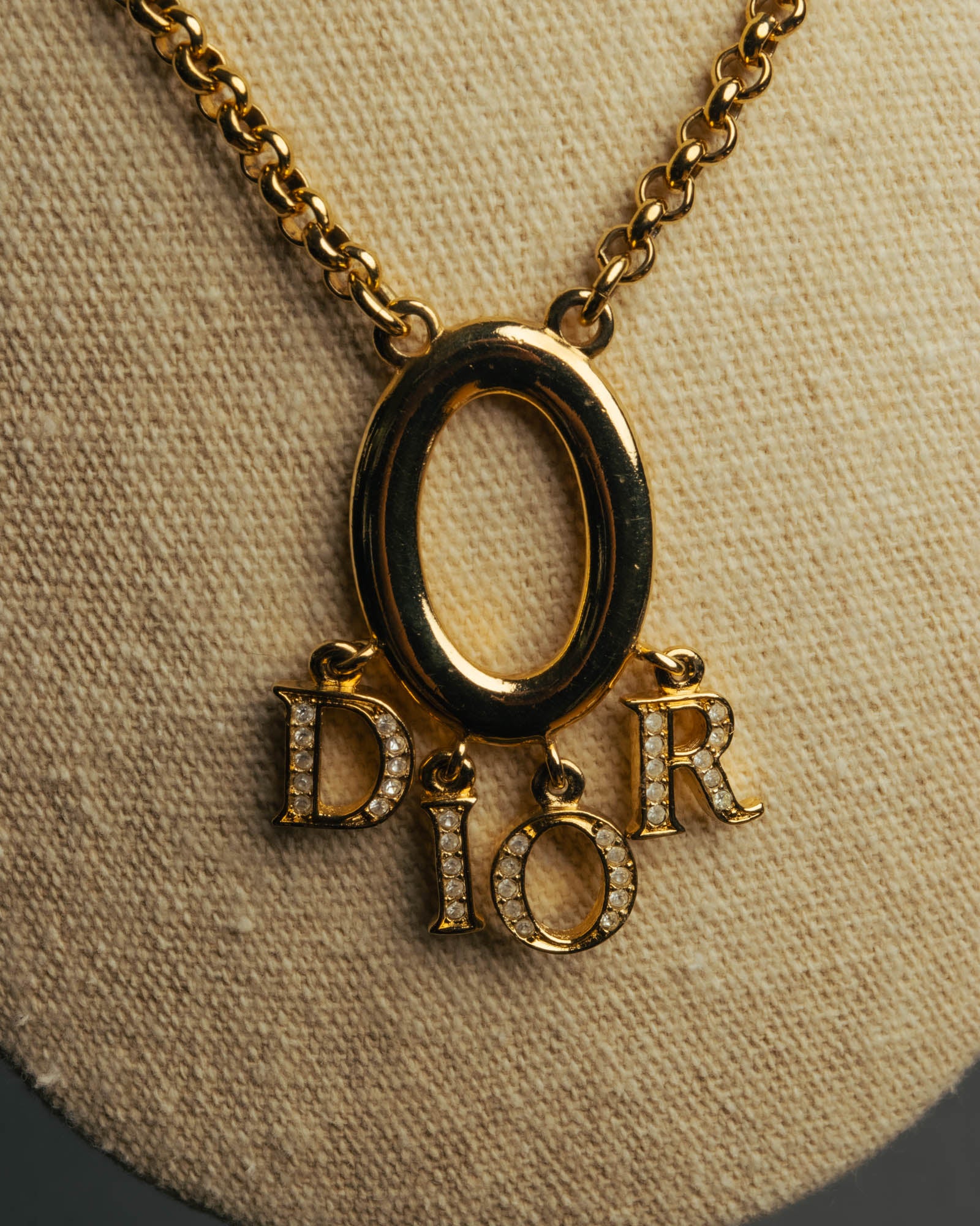 "Christian Dior" 90's-00's Gold tone logo charm pendant necklace
