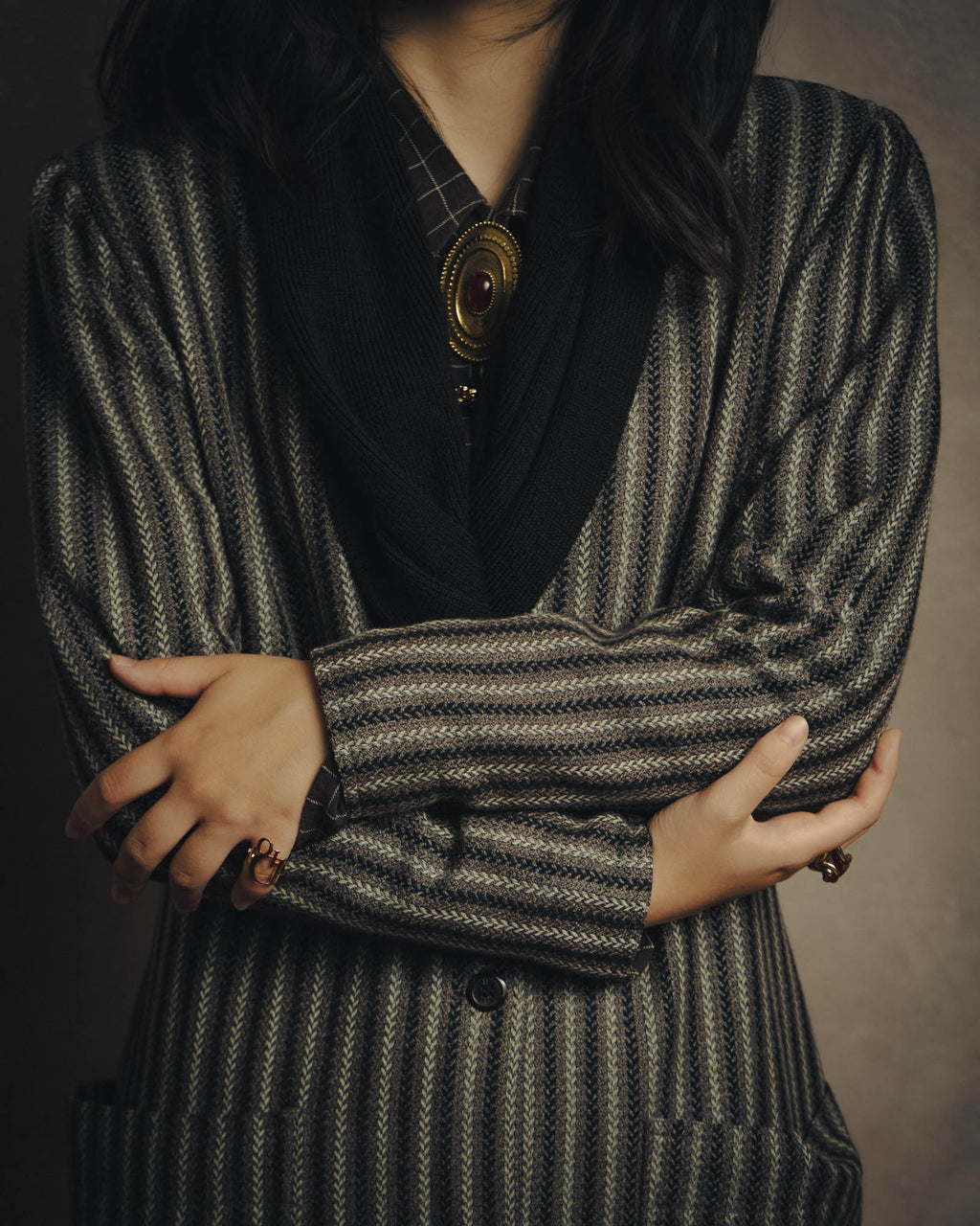 -SPECIAL- “GUCCI” 80’s-90’s Textured striped shawl collar long coat