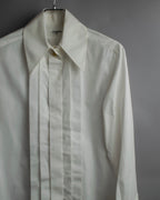 "CHANEL" Gold button design pleated white shirt