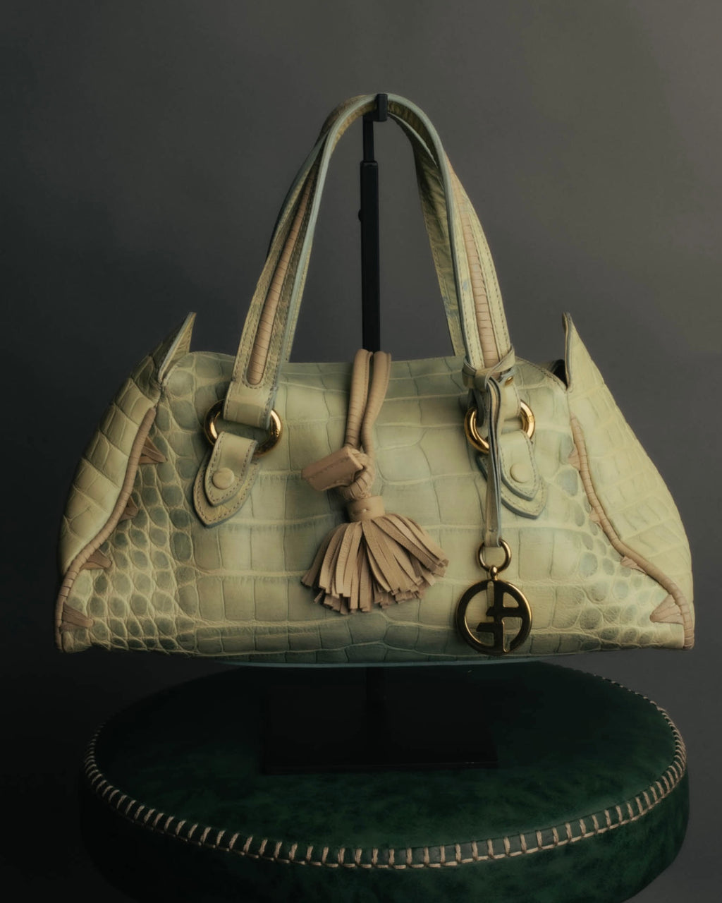 "GIORGIO ARMANI" 00's Crocodile-embossed leather tassel handbag
