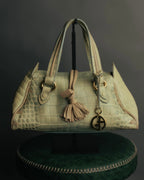 "GIORGIO ARMANI" 00's Crocodile-embossed leather tassel handbag