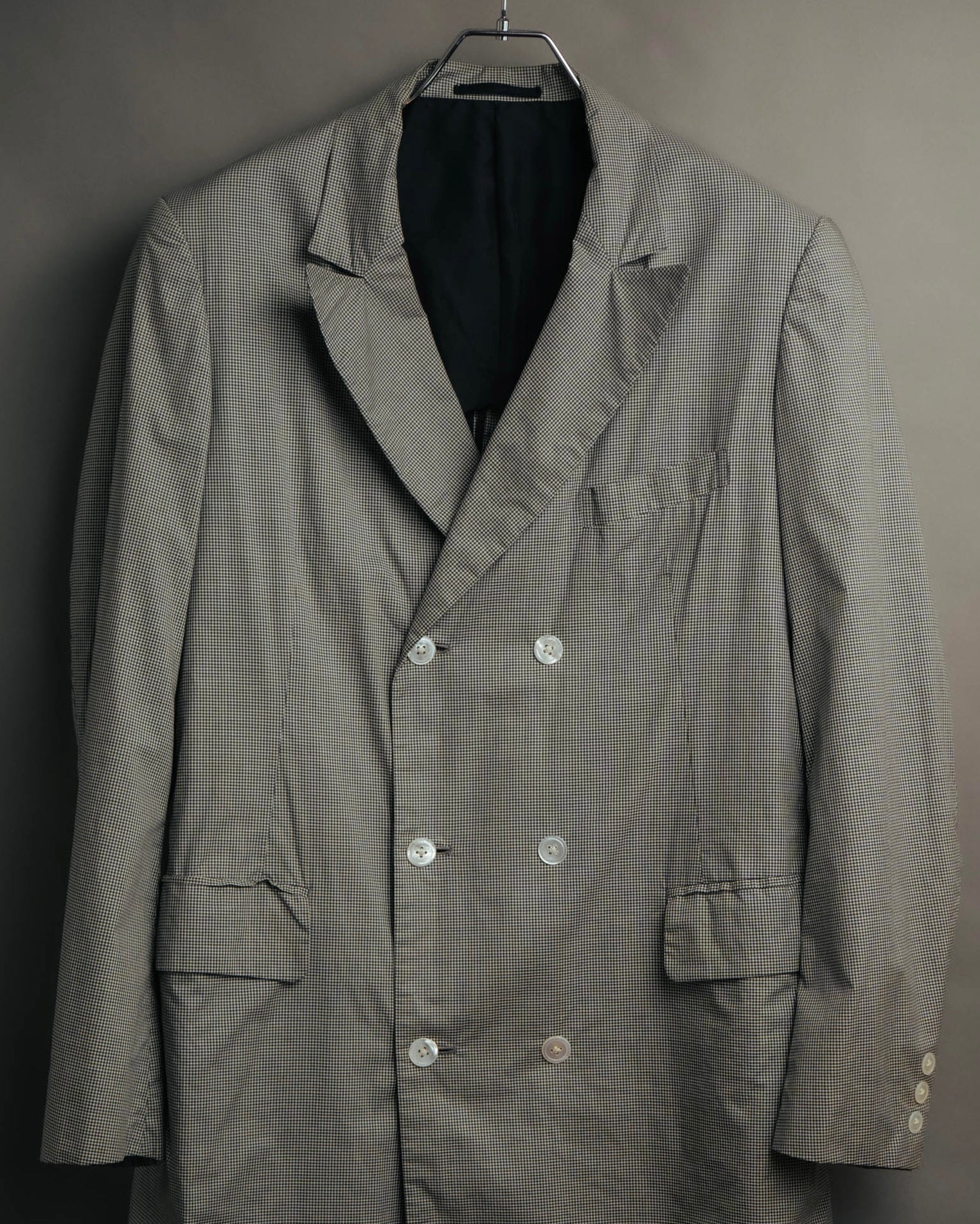 -SPECIAL- "Y's for men" 80's Double breasted houndstooth long jacket