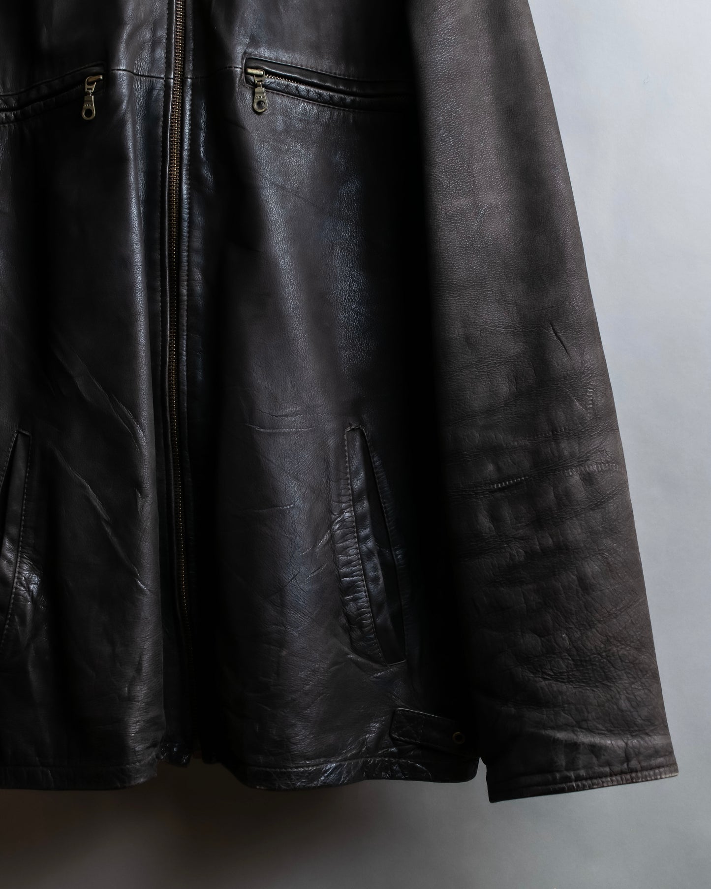 "Vintage oversized zip up leather jacket"