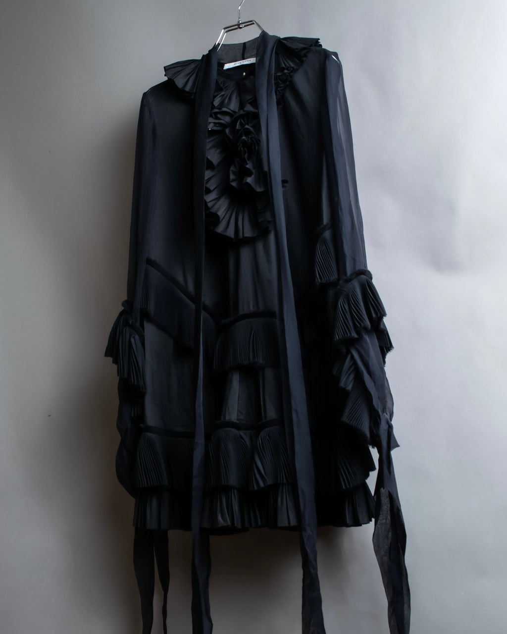 "GIVENCHY" Ribbon frill detail bow tie silk shirt ribbon frill detail