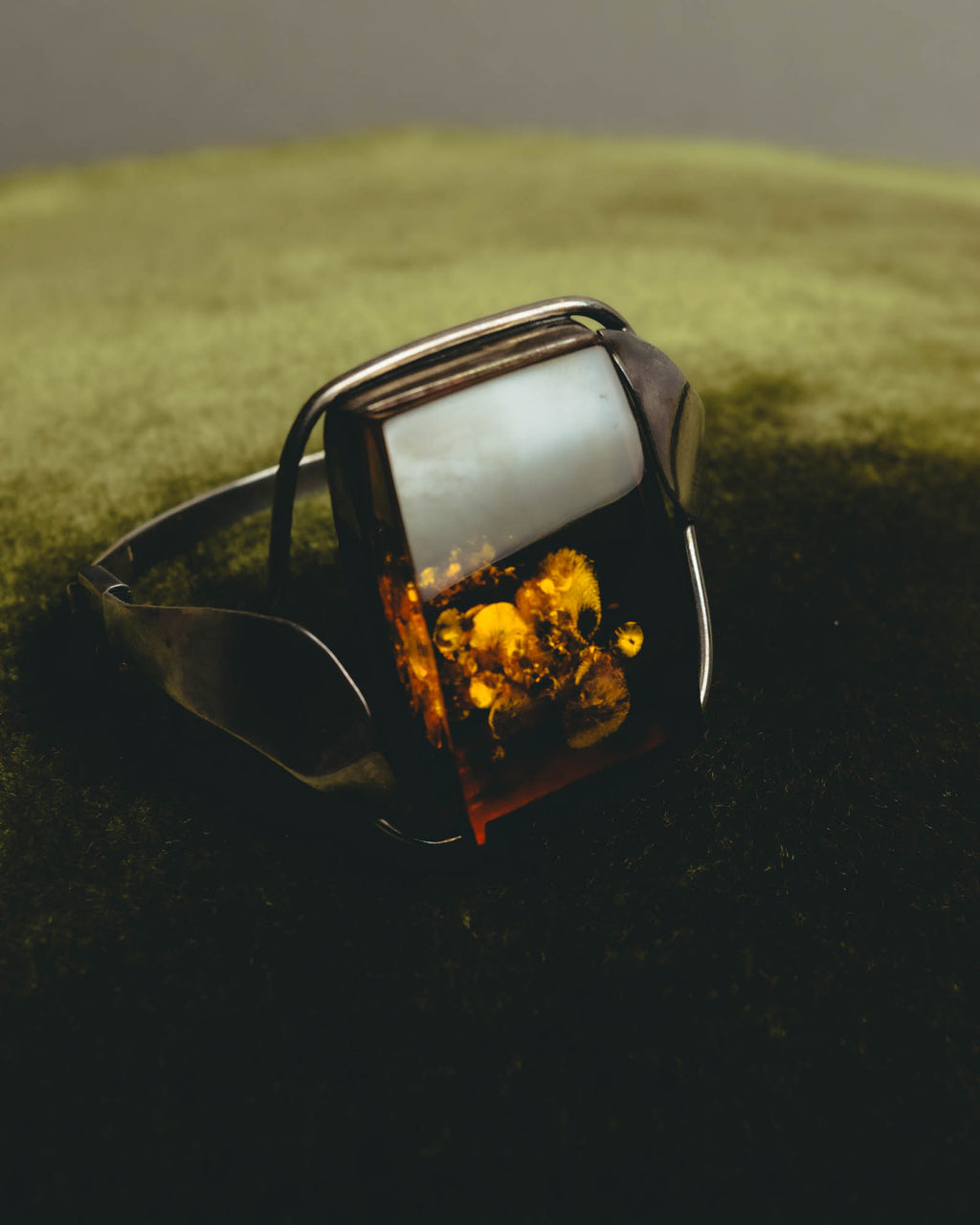"Vintage" Sculptural amber tone statement bracelet